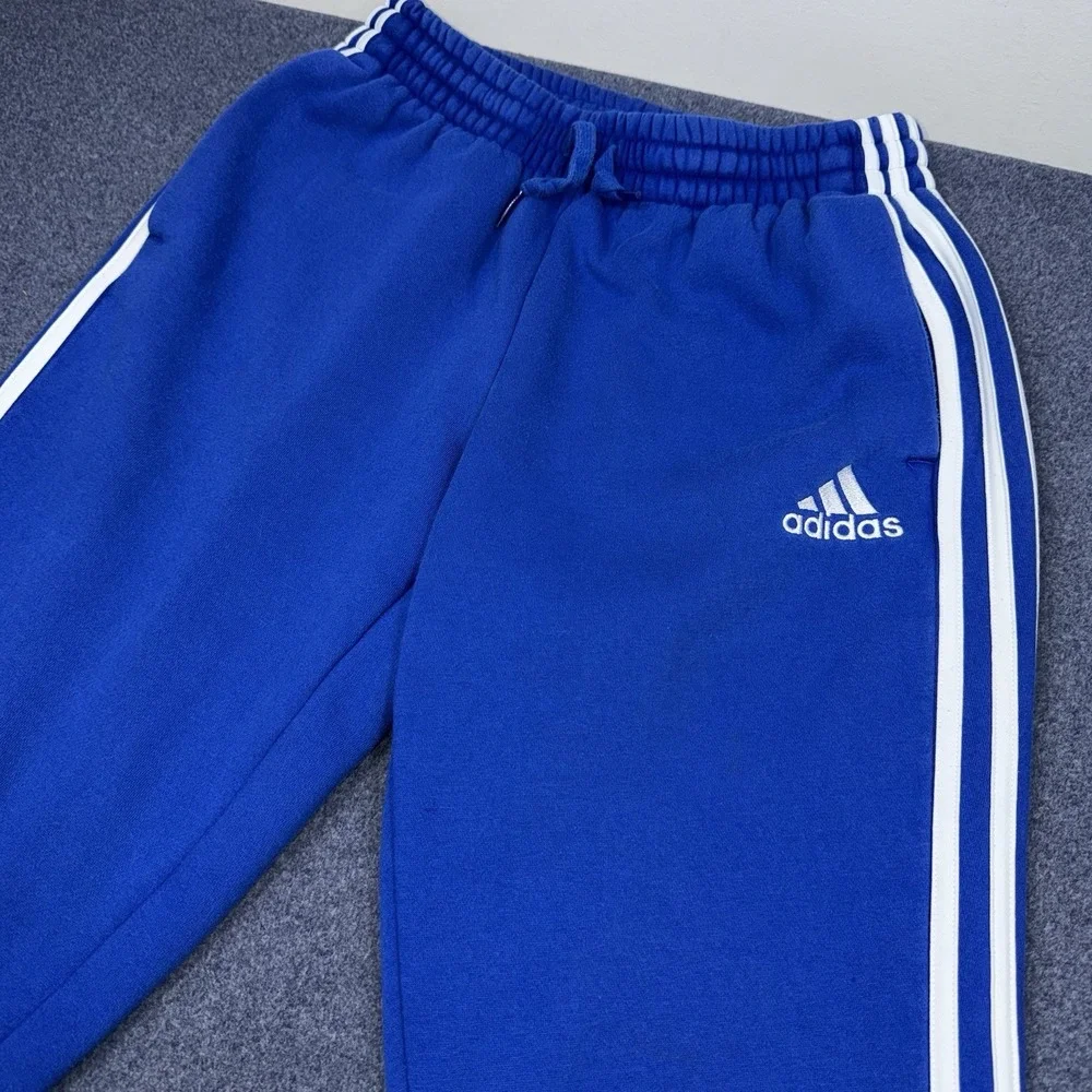 Adidas Pants Mens Small Blue French Terry Tapered Cuff Stripes HL2270 Athletic